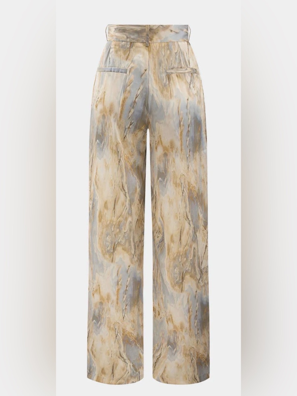 Marble-Effect Wide Leg Pants in Beige and Gray